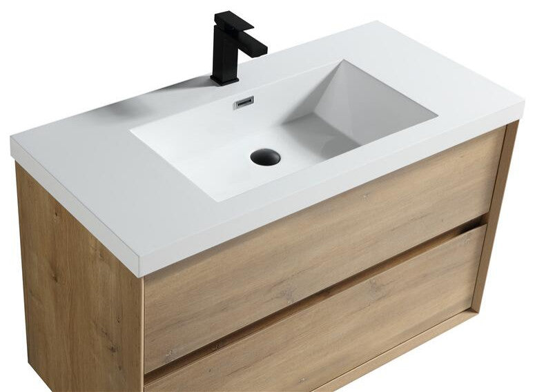 Ashley 42'' Floating Vanity, Acrylic Top, White Oak