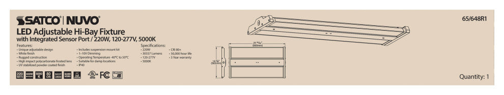 LED Adjustable High Bay - 220W - 5000K - Integrated Sensor Port - 120-277V