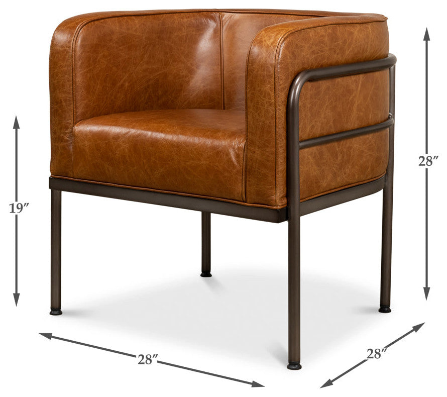 Breda Retro Brown Leather Accent Tub Chair