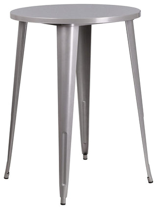 3-Piece Patio Bistro Set with Bar Height Table and Stools with Slatted Backs, Silver