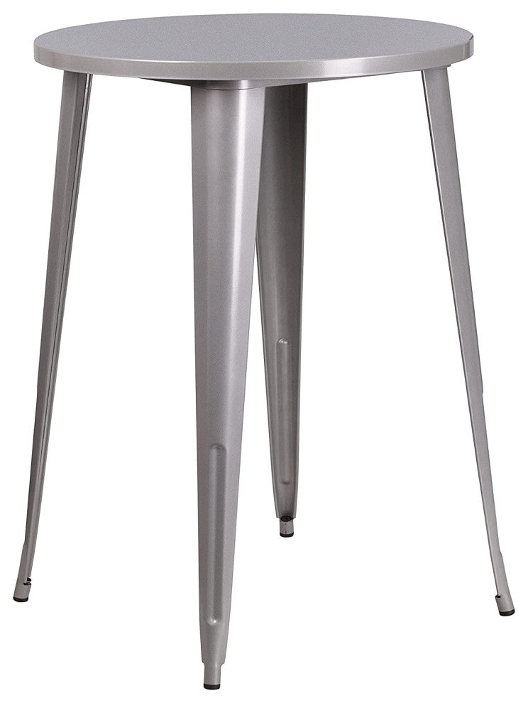 3-Piece Patio Bistro Set with Bar Height Table and Stools with Slatted Backs, Silver