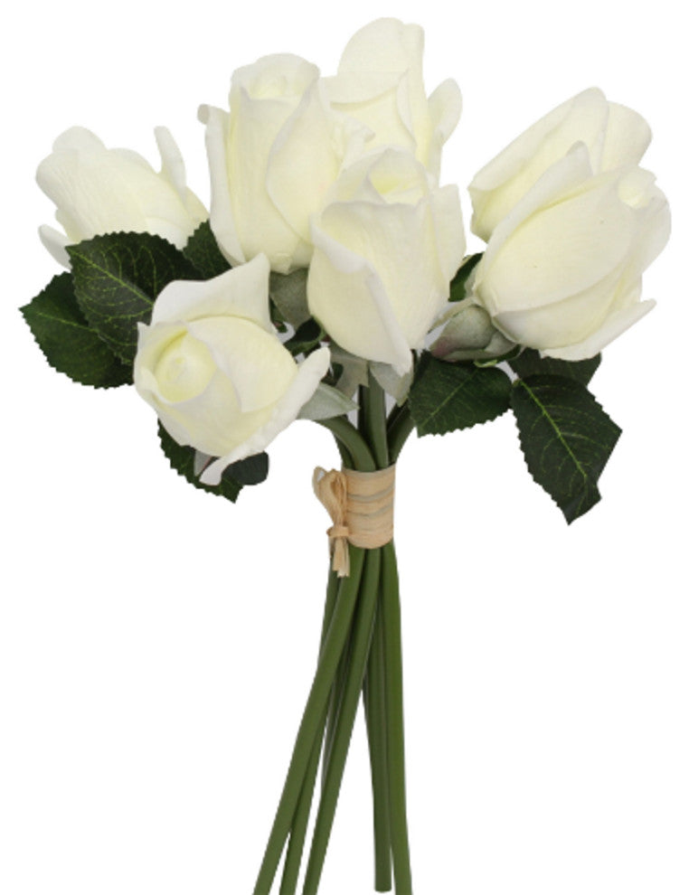 Set Of 7 Artificial Large Rosebud Stems, Ivory