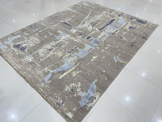 Hand-Knotted Wool Gray Transitional Abstract Traditional Knot Rug, 7'10x10'