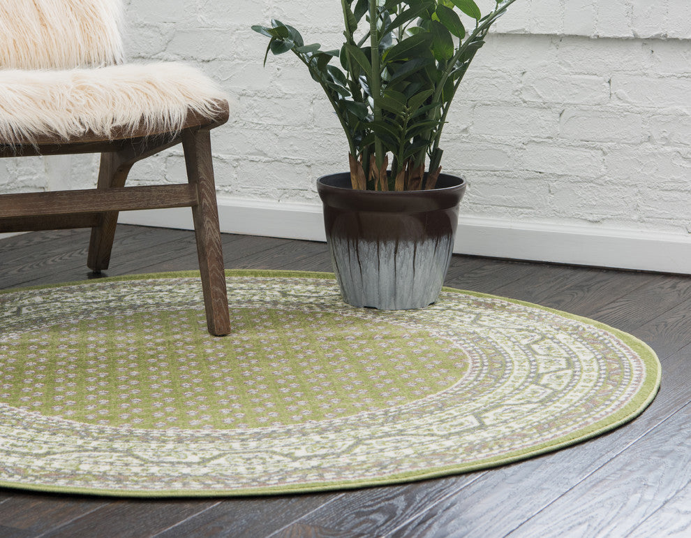 Unique Loom Green Allover Williamsburg 5' Round Rug