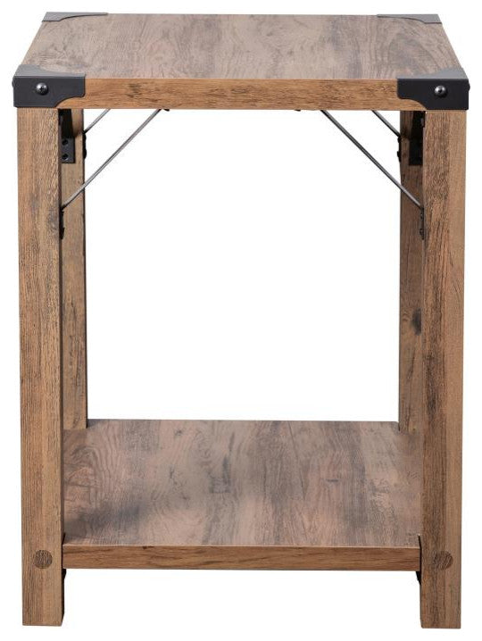 Wyatt Modern Farmhouse Wooden 2 Tier End Table, Rustic Oak