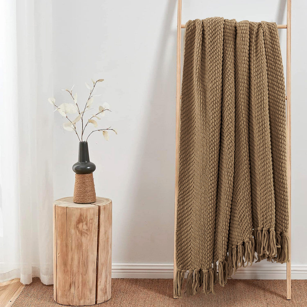 Tweed Knitted Throw Blanket, Amphora Brown, 50"x60"