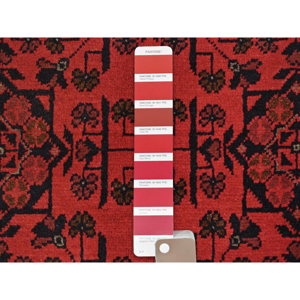 Red, Afghan Andkhoy, Wool, Hand Knotted Oriental Rug, 4'2"x6'5"