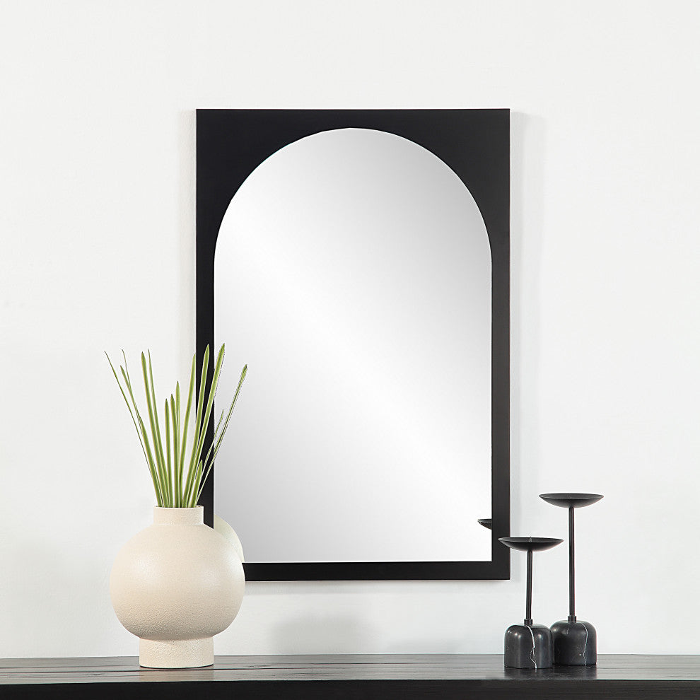 Bilzen 36" Tall Rectangular Arch Mirror, Matte Black