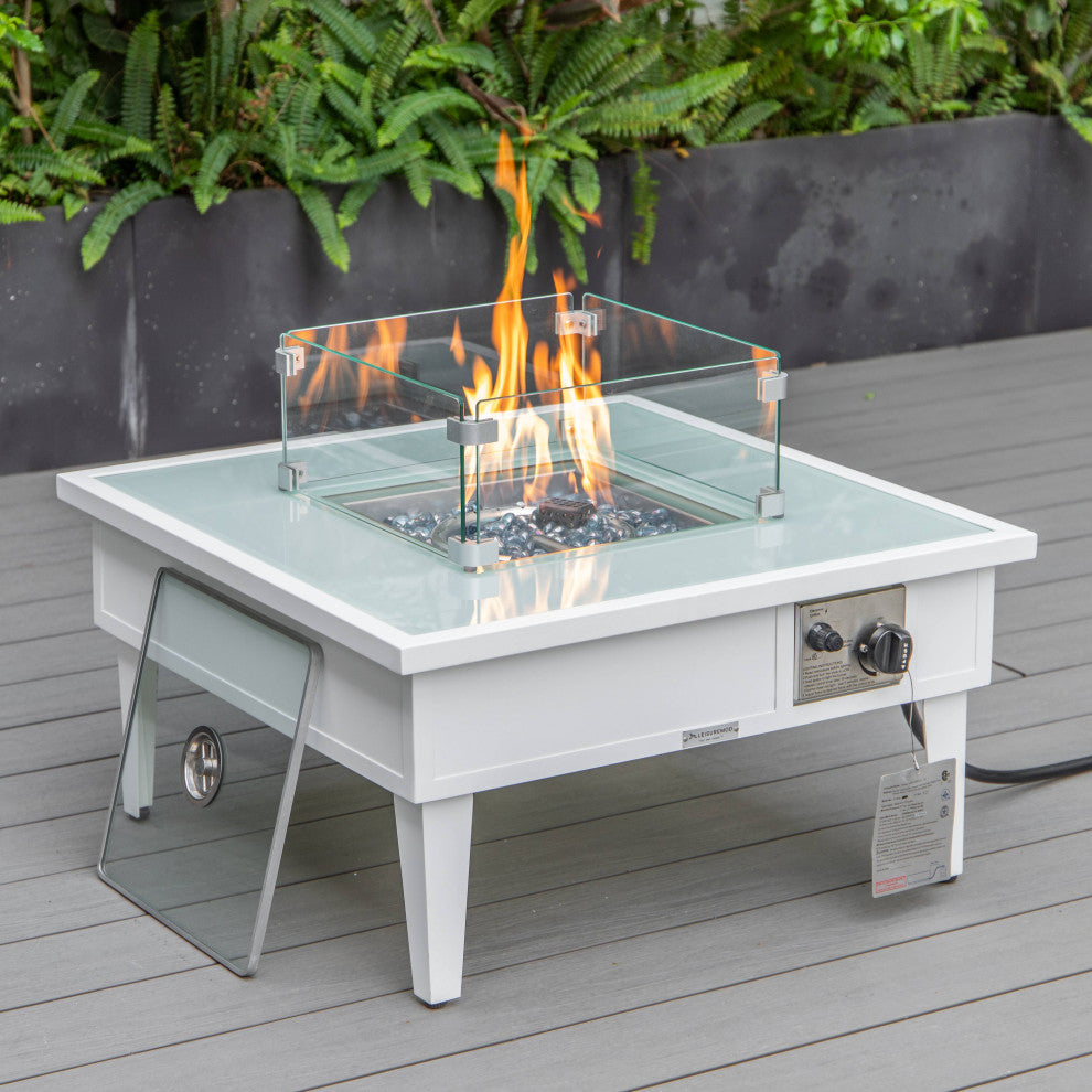 LeisureMod Walbrooke Square Fire Pit Table and Tank Holder, White