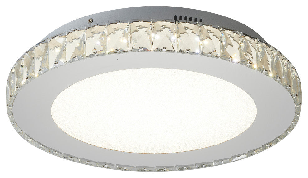 Round Clear Crystal Flush Mount, Stainless Steel Frame, Beaded Crystal Cover