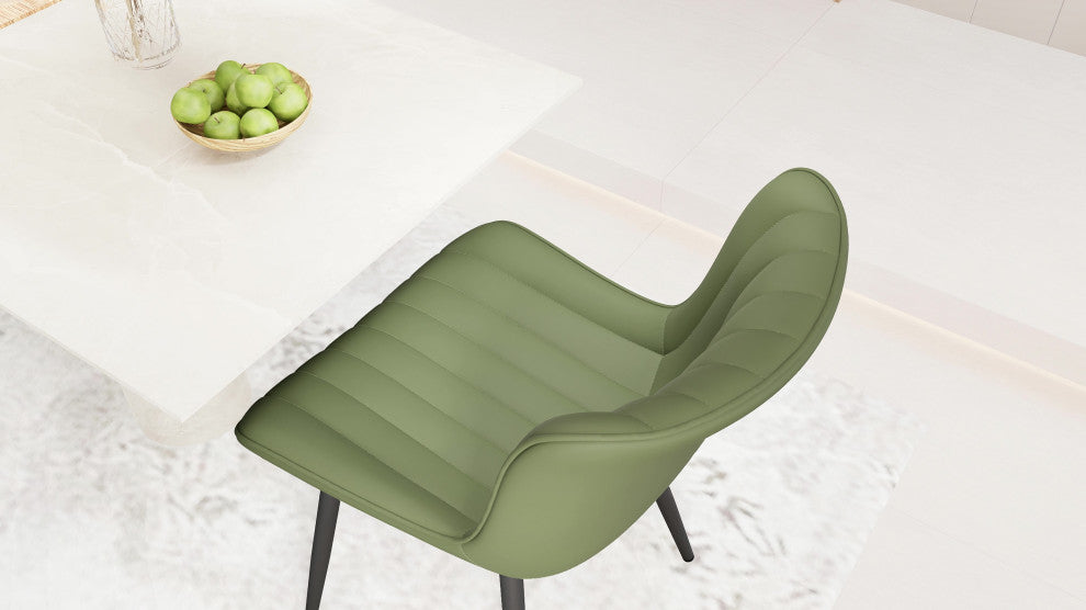 Younike Dining Chair Set of 2, Liner Pattern Faux Leather, Green