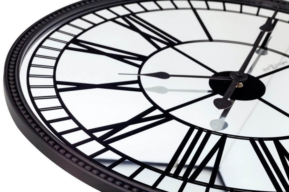 Cleopatra 22-Inch Round Mirror Wall Clock, Black