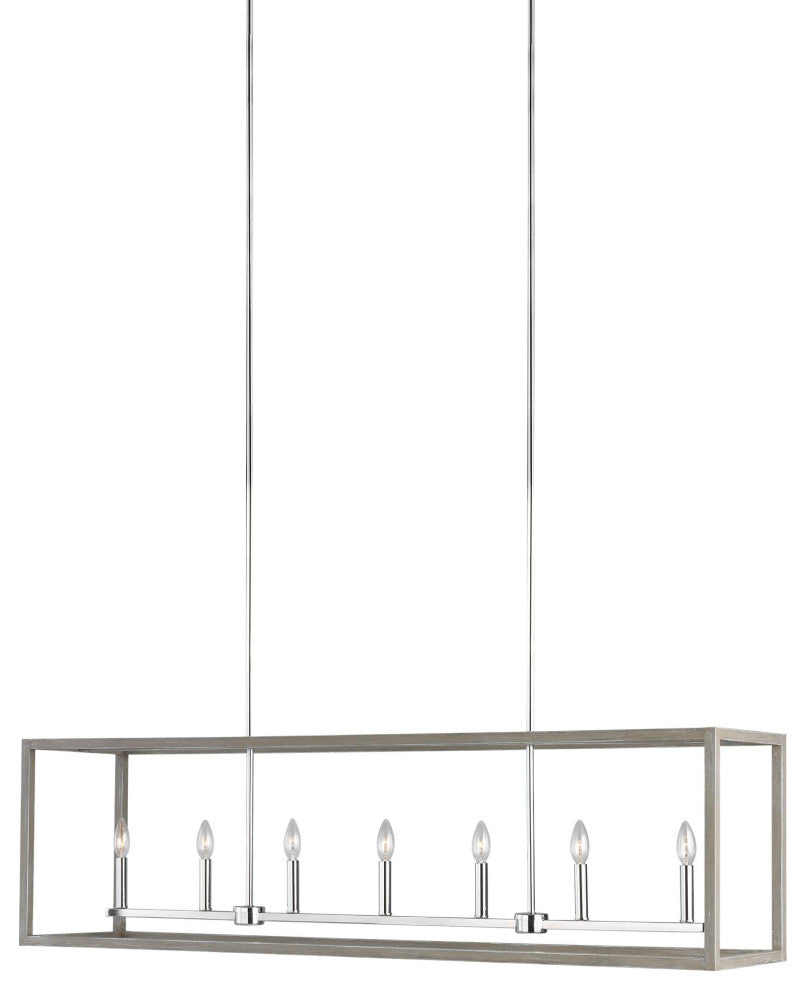 Moffet Street Long 7-Light Island Pendant, Washed Pine