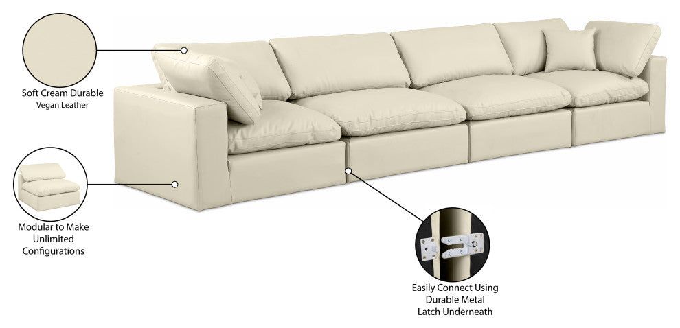 Comfy Upholstered Modular Sofa, Cream, 4-Piece: 2 Armless Chair, 2 Corner Chair, Vegan Leather