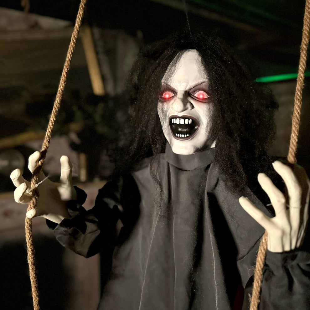 Animatronic Demon Woman on Swing, Lights and Sound