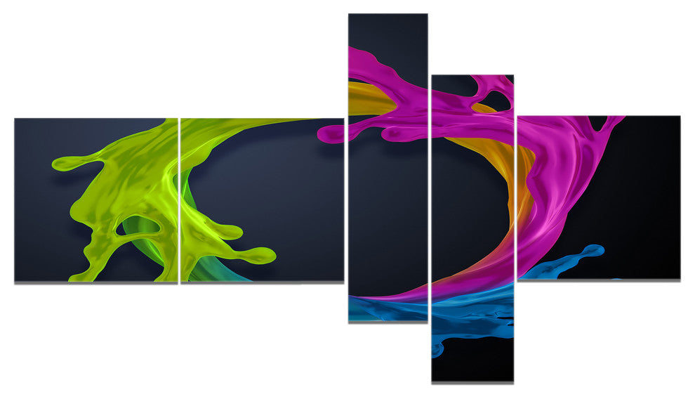 Colorful Splash Round, Abstract Canvas Art Print, 60"x32", 5 panels