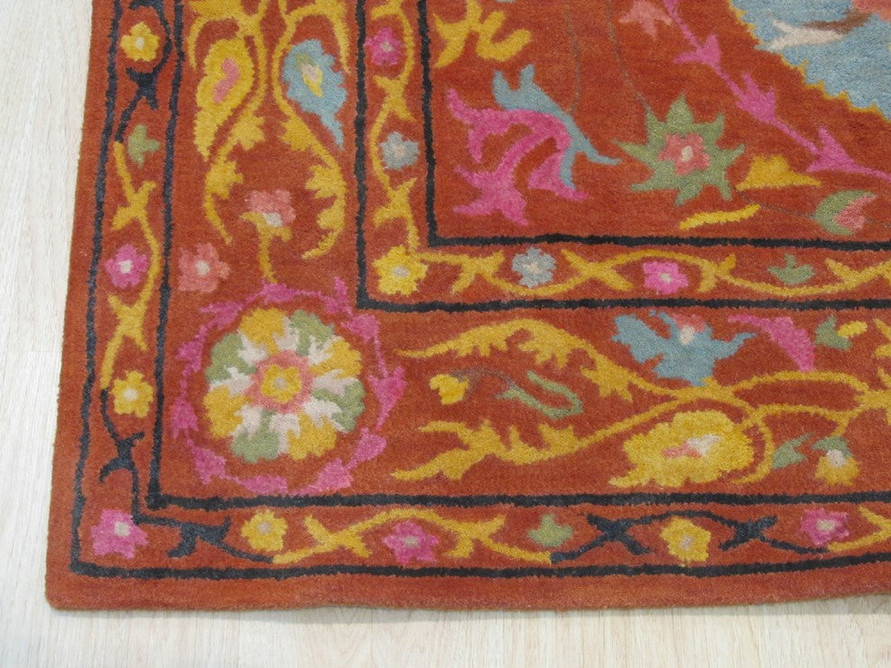 EORC Hand-tufted Wool Rust Traditional Floral Suzani Rug, Rectangular 5'x8'