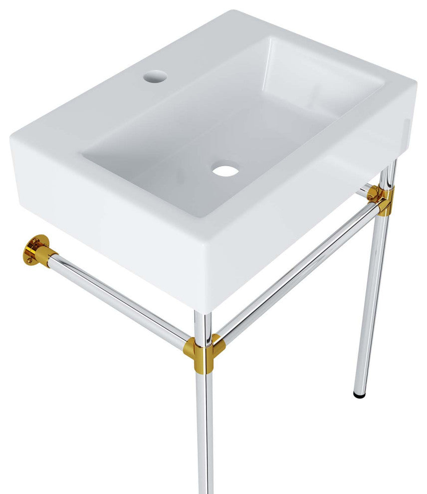 Redeem 24" Silver Stainless Steel Wall-Mount Bathroom Vanity, Silver White