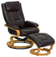 Adjustable Recliner and Ottoman with Swivel Maple Wood Base in Brown LeatherSoft