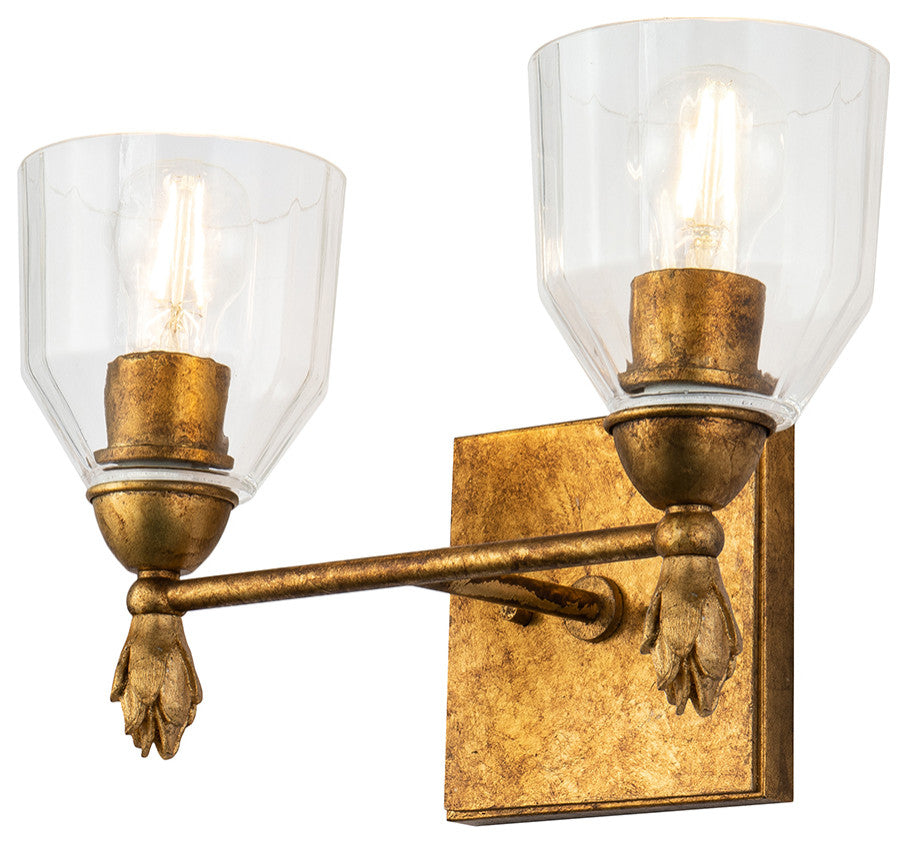 Felice 2 Light Bath Vanity Light, Gold Finial 1 Gold