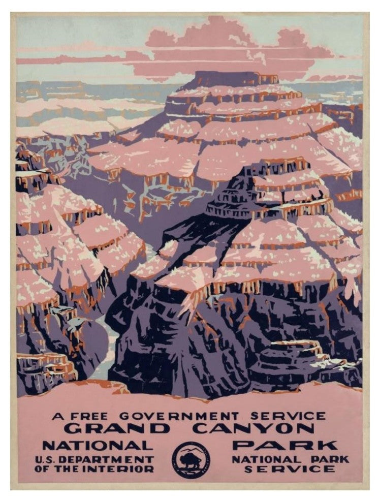 "Grand Canyon National Park, Free Government Service, 1938" Paper Art, 14"x18"