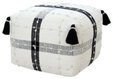 Black and Ivory Modern Textured Plaid Pouf Ottoman