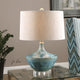 Tie Dyed Blue Ceramic Mid Century Table Lamp, Art Pottery Beige Vintage Style