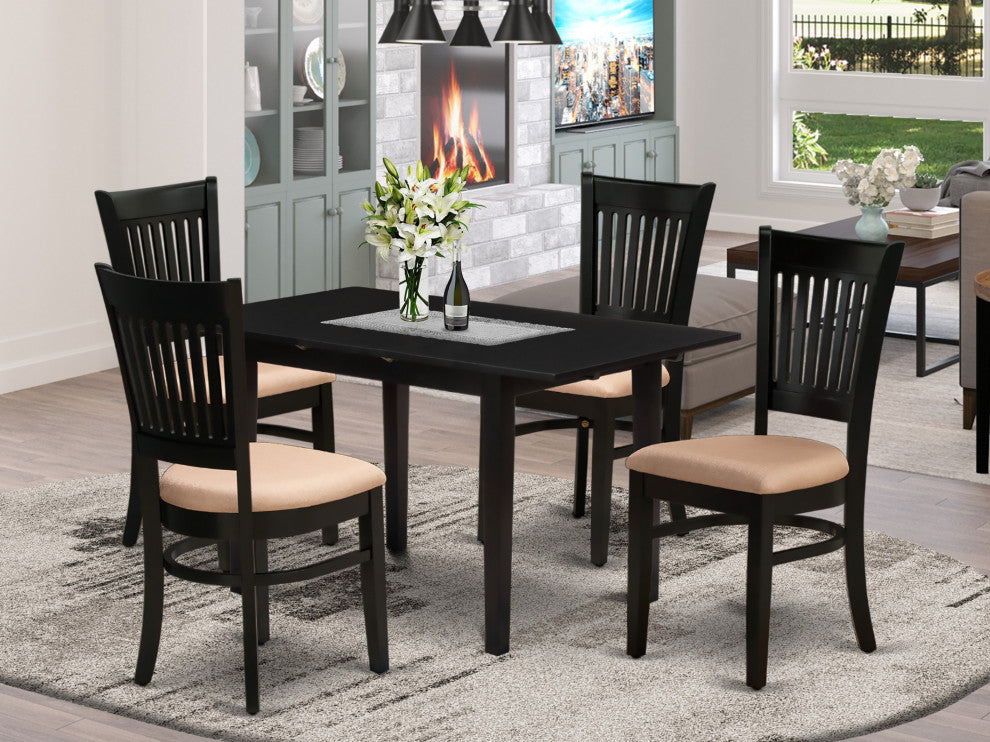 5-Pc Dinette Set 4 Dining Chairs, Butterfly Leaf Wood Dining Table, Black