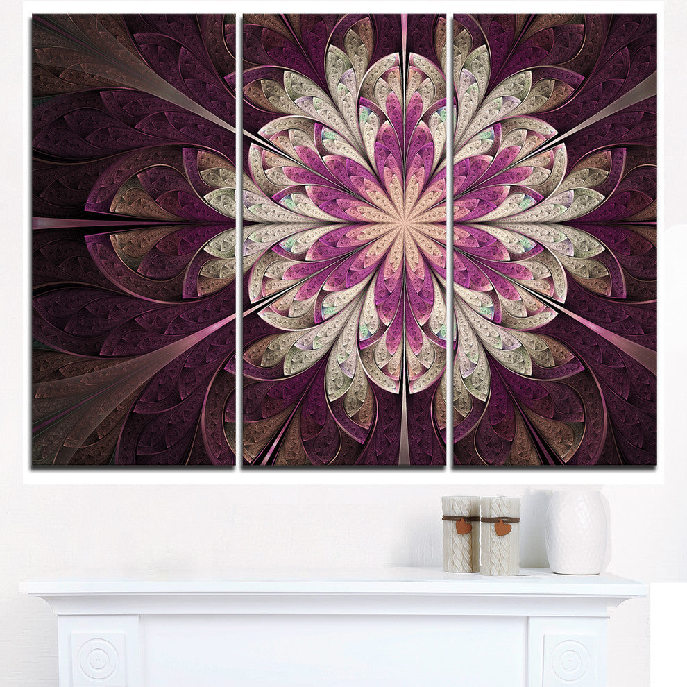 "White Purple Rounded Fractal Flower" Metal Wall Art, 3 Panels, 36"x28"
