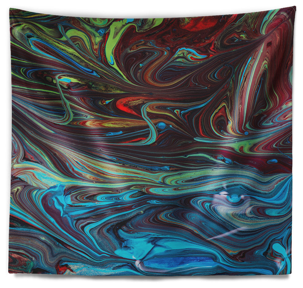 Red Blue Abstract Acrylic Paint Mix Abstract Wall Tapestry, 80"x68"