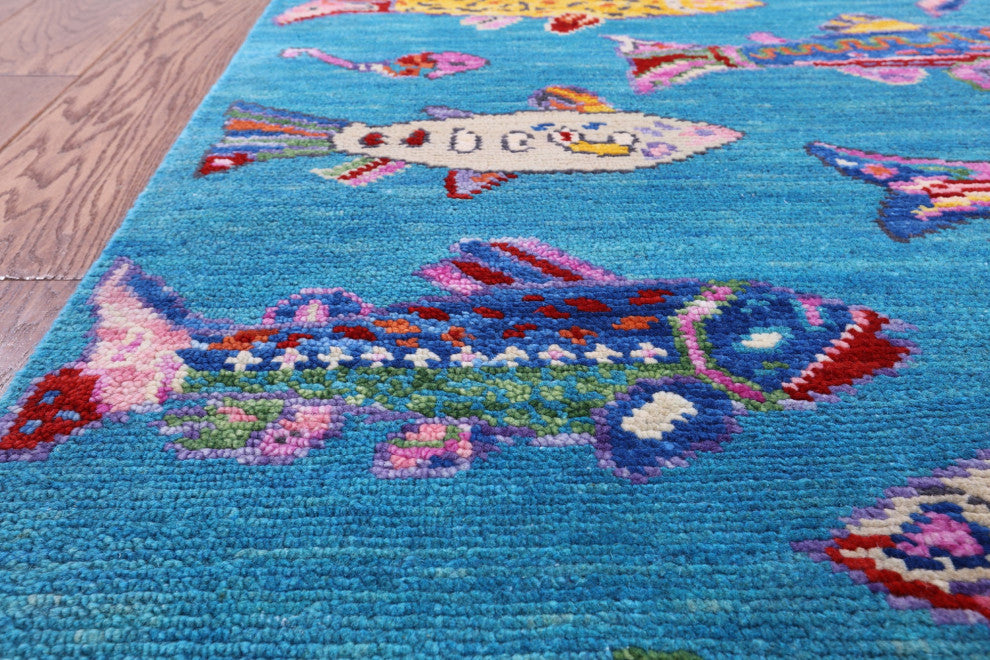 Gabbeh Fish Design Handmade Wool Rug 4' 1" X 6' 1" - Q15473