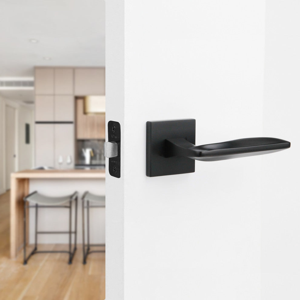 Modern Heavy Duty Designer Interior Door Lever - Canal Collection, Matte Black, Passage Right Hand