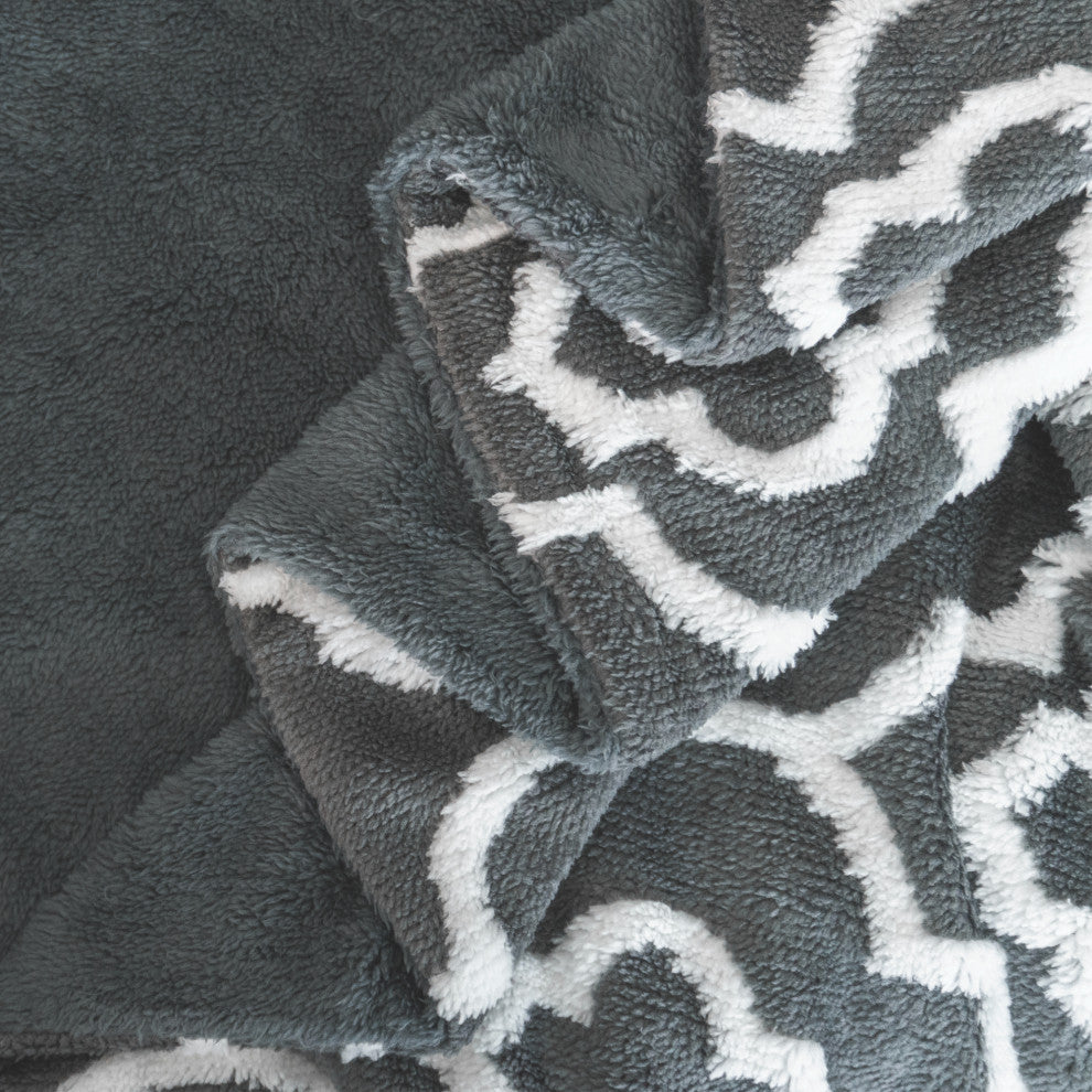 Jacquard Sherpa Throw Blanket, Gray
