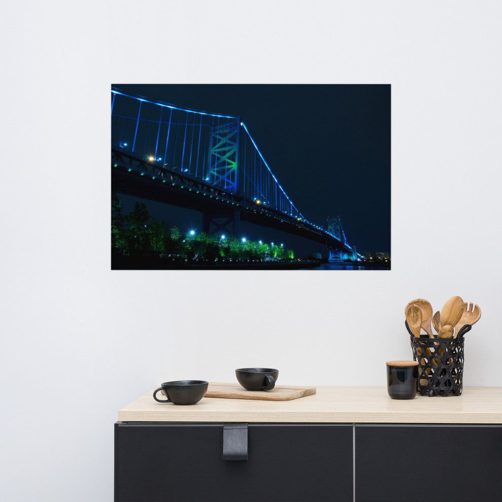 Ben Franklin Bridge Night Urban Landscape Photo Unframed Wall Art Print, 24" X 36"