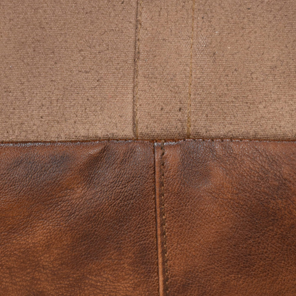 Handmade Leather Square Pouf (Recycled Foam with Fibre Fill) Antique Brown Color, 14x14x14