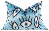 Canvello Velvet Evil Eye Pillow 16x24 Feather Down Insert Vibrant Blue Accent