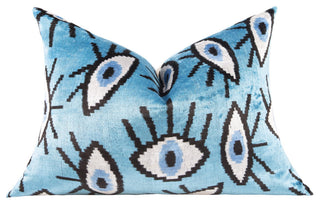 Canvello Velvet Evil Eye Pillow 16x24 Feather Down Insert Vibrant Blue Accent