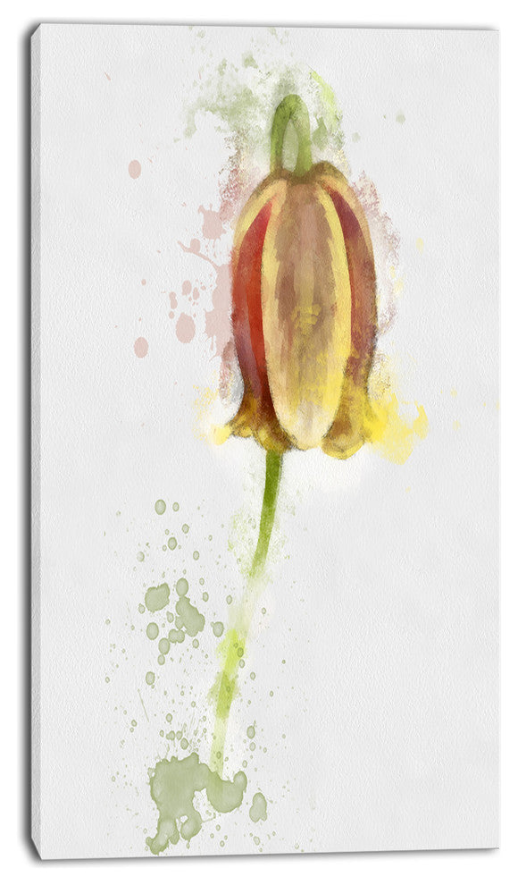 Brown Tulip Sketch Watercolor, Floral Canvas Art Print, 16"x32"