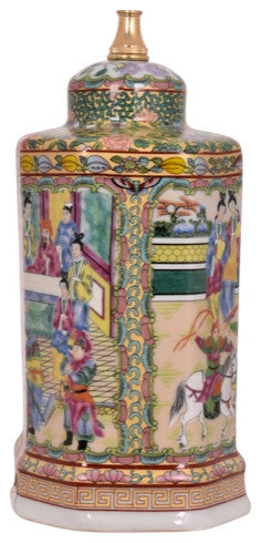 Rose Canton Pattern Porcelain Tea Caddy Table Lamp 20"