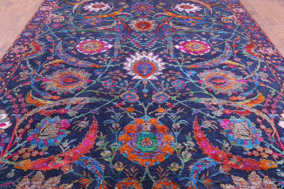 Hand-Knotted Persian Sickle Leaf Design Wool and Silk Rug 9' 0" X 11' 9" Q11852