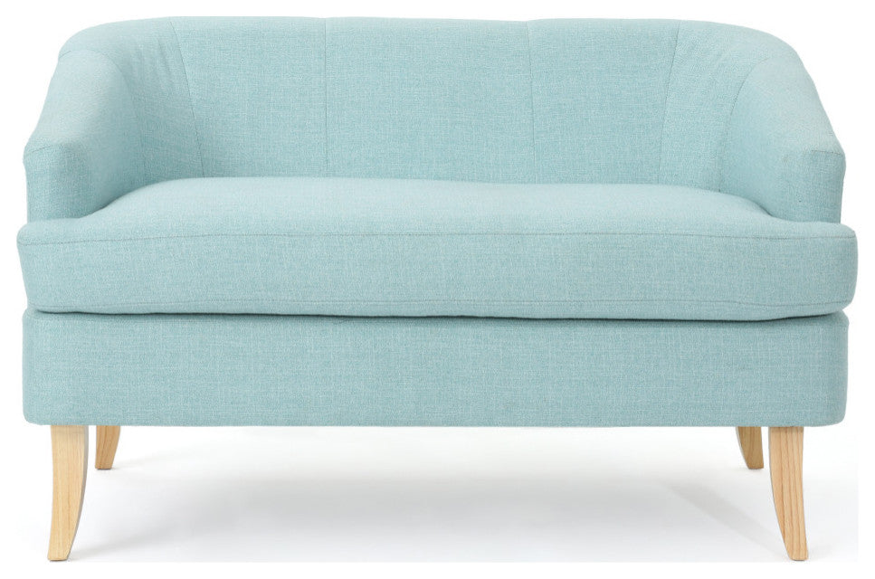 GDF Studio Shelby Mid Century Modern Fabric Loveseat, Light Blue