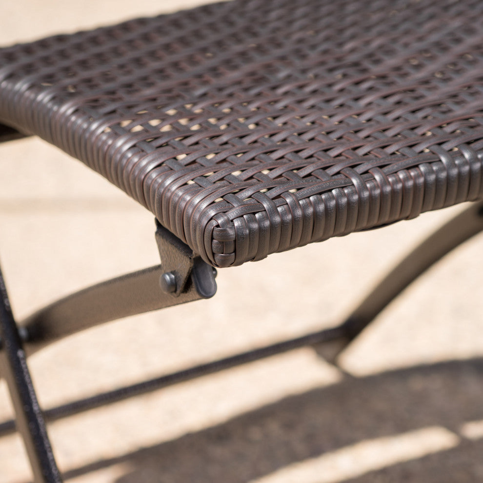 GDF Studio 3-Piece Cantinela Outdoor Wicker Folding Bistro Set
