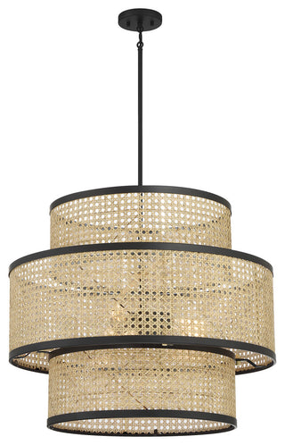 3-Light Pendant, Natural Cane With Matte Black