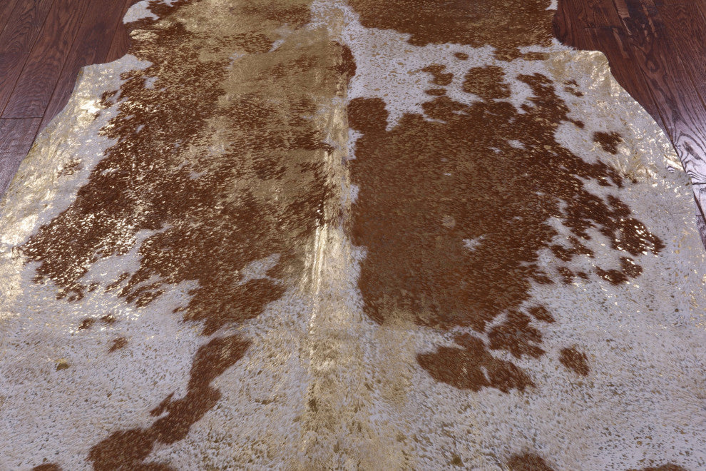 7' 2" X 7' 0" Gold Metallic Cowhide Rug C2164