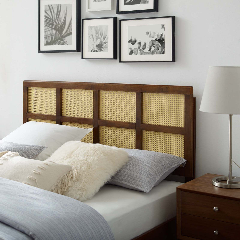 Headboard, Full Size, Wood, Brown Walnut, Modern Mid-Century, Bedroom Master