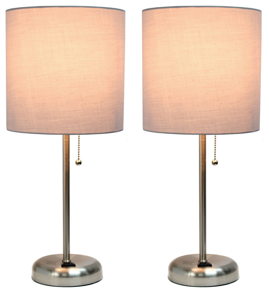 LimeLights Stick Lamp with Charging Outlet and Fabric Shade Two Pack Set