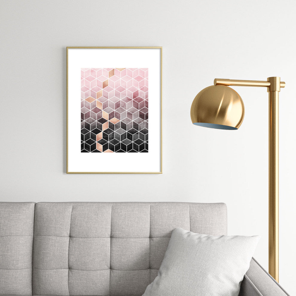 Elisabeth Fredriksson Pink Grey Gradient Cubes Metal Framed Art Print