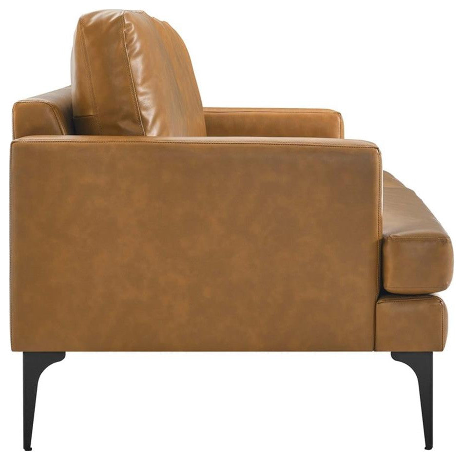 Modway Evermore Modern Style Vegan Leather and Metal Sofa in Tan