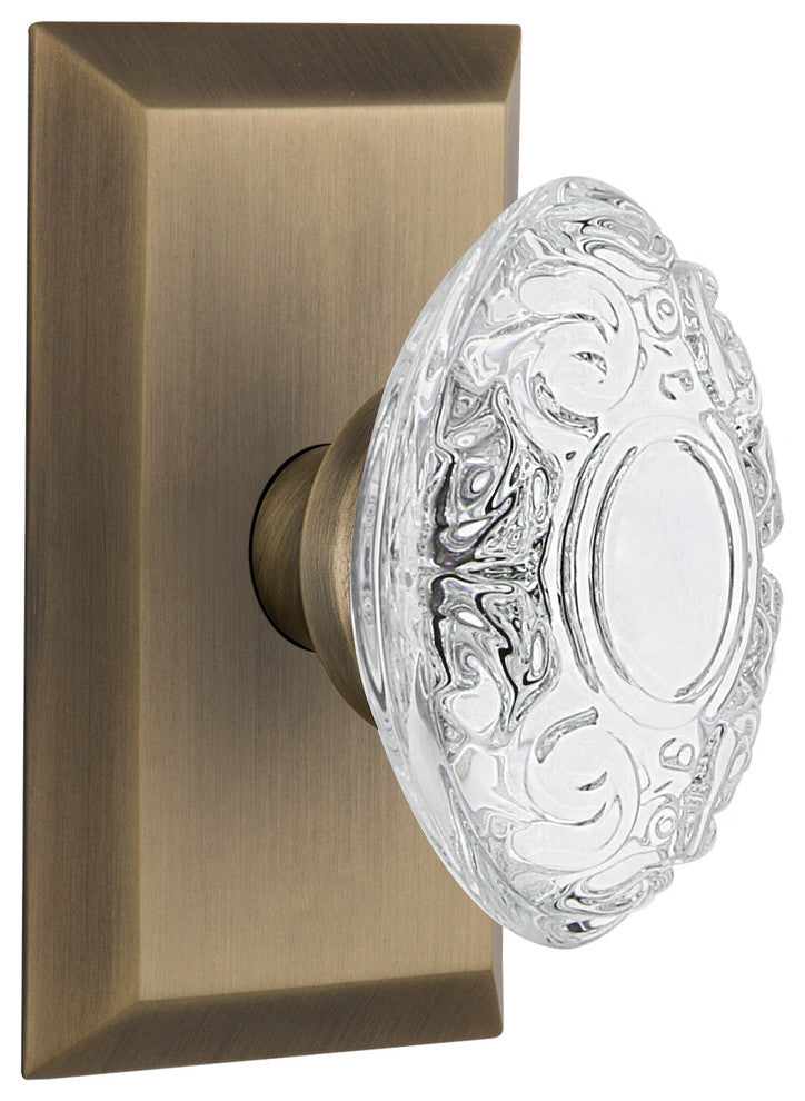 Studio Plate Privacy Crystal Victorian Knob, Antique Brass, 2.75"