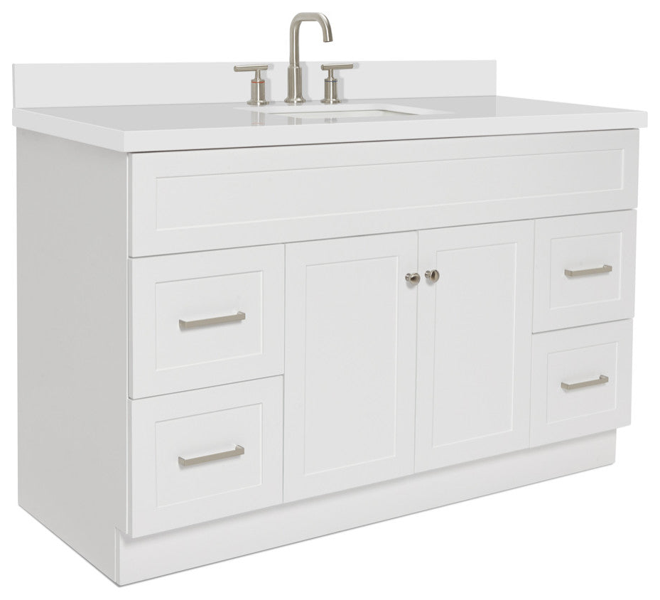 ARIEL Hamlet 55" Bath Vanity in White White With Quartz Vanity Top